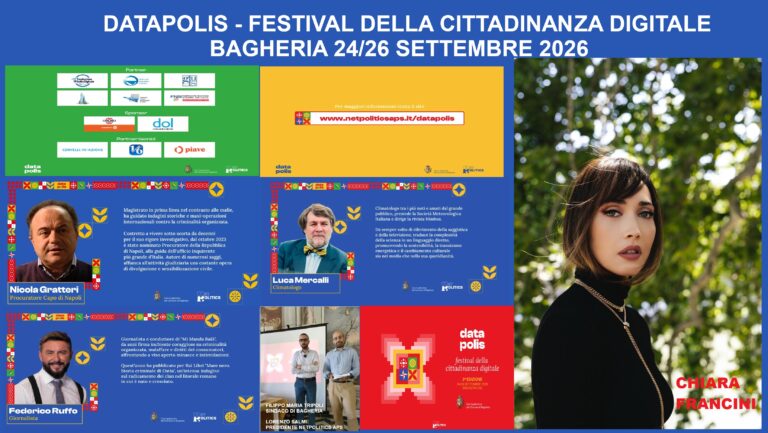 Festival della Cittadinanza Digitale · 3ª edizione Da Gratteri a Mercalli, da Ruffo a Francini, Bagheria si prepara a DataPolis 2026: tre giorni dedicati alla cittadinanza digitale